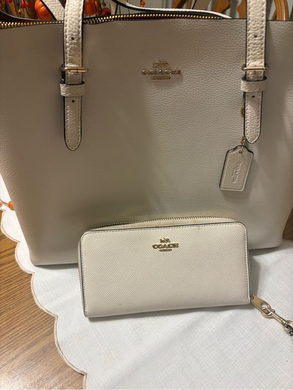 Coach Cream Leather Tote with Matching Wallet
